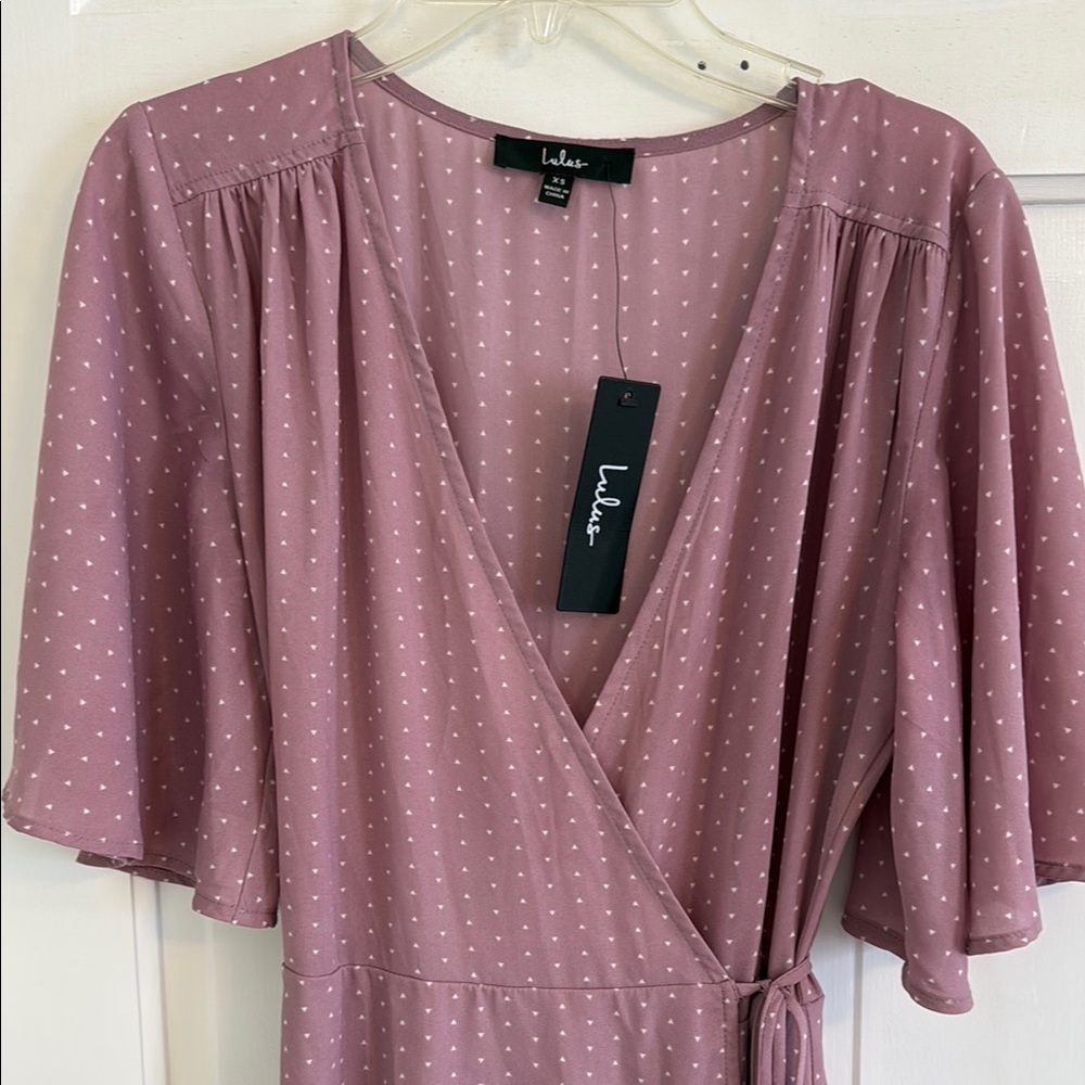 Lulus Mauve Flowy Summer Wrap Dress - Picture 2 of 5